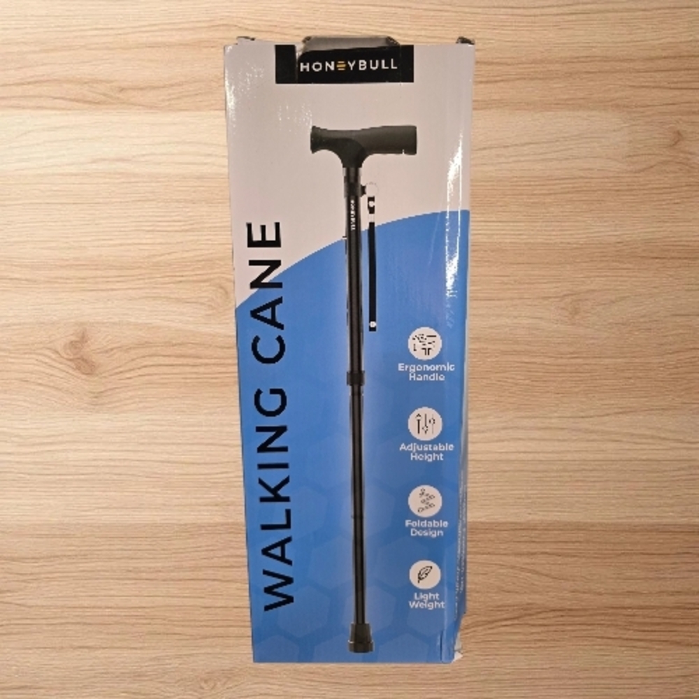 HoneyBull Folding Walking Cane Adjustable Height Free Standing NIB